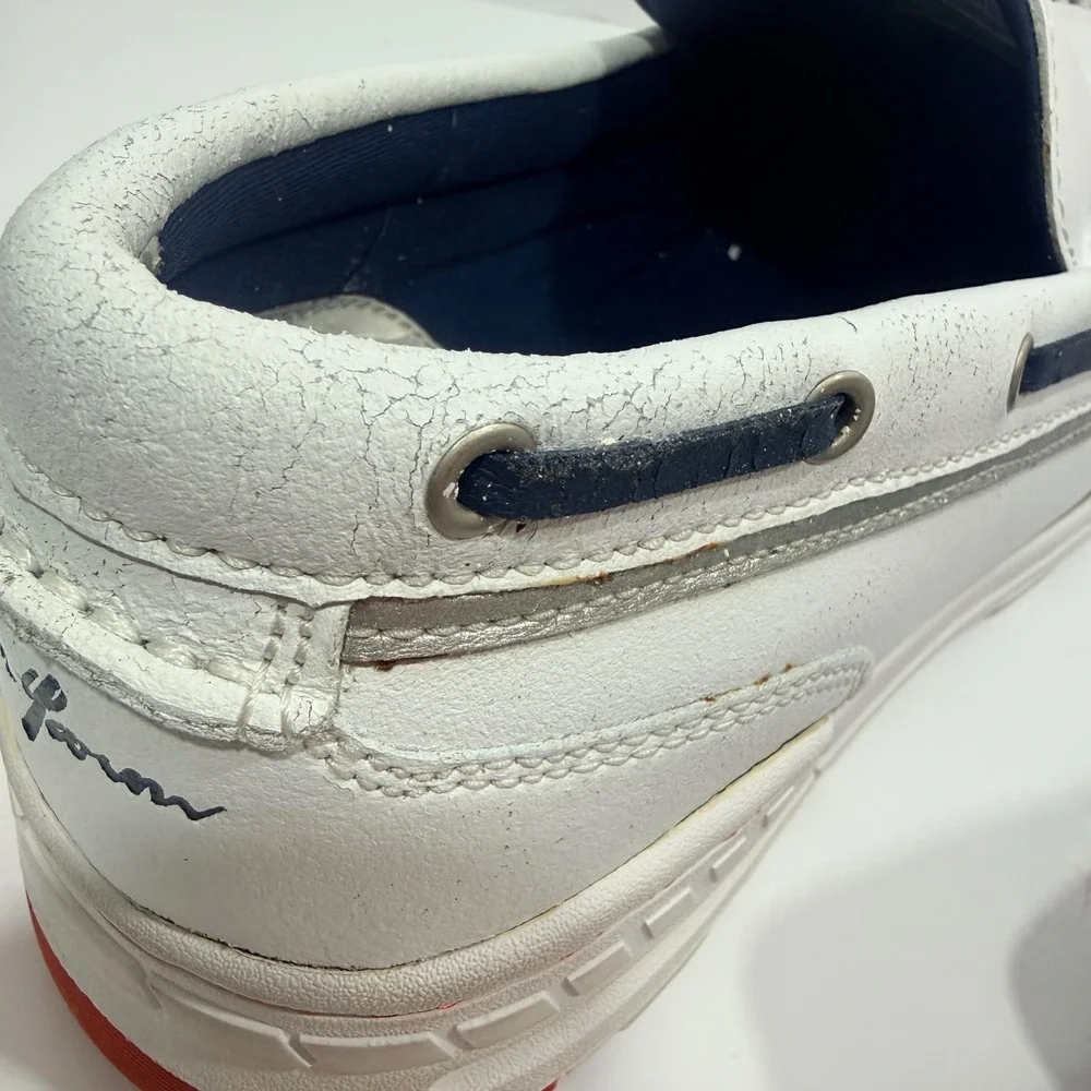 Phat Farm Boat Shoes Mens 10 White Fair Slip On Moc Toe Crest Logo Casual